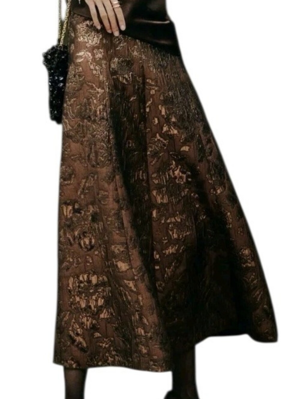 ZARA Highly Sought-after Shiny Metallic Jacquard Cape Skirt - Picture 4 of 12